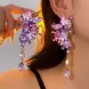 Pendientes de Borla Flor de Diamante Incrustada Aguja de Plata Estilo Francés Exagerado Dulce Personalidad Versátiles Pendientes de Botón Lujo Ligero Pendientes de Gama Alta para Mujer