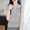 Nuevo Chaleco de Punto de Lino con Perlas y Solapa para Mujer, Color Sólido, Hueco, Holgado, Jersey Versátil