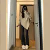 Suéter de Punto Versátil Color Sólido Cuello Alto Estilo Coreano para Mujer en Otoño e Invierno Nuevo Holgado Estilizador Estilo Perezoso de Manga de Murciélago