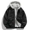 Roupas Masculinas Enbu Marca Americana Moderna Jaqueta de Couro com Capuz Forrada de Lã Moda Outono Inverno Masculina Roupas de Algodão Quentes Largas Roupa de Inverno