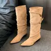 Design de nicho empilhável botas de cavaleiro botas de outono e inverno estilo coreano circunferência grande da panturrilha bico fino 2026 novas botas altas botas longas plissadas