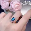 Anillo de Topacio Azul London Puro Natural Enviado, Azul London Súper Oscuro 6*8 Plata 925 Trabajo de Precisión