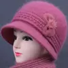 Sombrero de invierno para mujeres de mediana edad y ancianas, cálido con forro de terciopelo, gorro de lana tejido, protección contra el frío para señoras mayores, sombrero de algodón de ala ancha con pelo de conejo