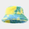 Chapéu de Balde de Pelúcia com Padrão Tie-Dye Novo Outono e Inverno Amazon Transfronteiriço para Mulheres, Chapéu de Pescador Espesso Quente Tendência para Exterior