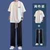 Traje de manga corta casual de verano camiseta guapo joven a juego moderno ropa de estudiante para hombre un conjunto pantalones largos conjunto de dos piezas