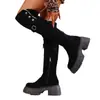 Botas de Tacón Alto de Doble Uso por Encima de la Rodilla para Mujer 2025 Invierno Nuevo Estilo Forradas de Felpa Cálidas Tacón Grueso Talla Grande Exportación Botas Ajustadas Wish