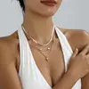 Collar Geométrico Nuevo con Corazón de Durazno Transfronterizo Cadena Hueso de Serpiente Diseño Retro de Moda para Mujer Cadena para Clavícula Apilada Amorosa Tridimensional