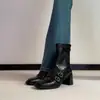 Botas Slim Femininas 2026 Inverno Salto Alto Nicho Bota Curta Bico Quadrado Temperamento Elástico Estilo Britânico Design de Fivela Bota Curta