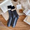 Calcetines de cachemira de conejo para mujer otoño e invierno cálidos talón de tela combinación de colores estilo académico ins calcetines para mujer de Corea del Sur calcetines de felpa de doble aguja