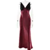 Temu Aliexpress Transfronteiriço Novo Estilo Vestido de Banquete de Noite Sexy com Renda Sem Alças Ajustado Elegante Longo