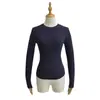 Camiseta sexy de cuello redondo y manga larga estilo Kardashian para mujer, top básico acanalado liso para otoño 2025