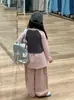Otoño 2024 Nueva Ropa Infantil Coreana para Niñas Estilo Jazz Manga Raglán Camiseta Interior Pantalones Coulotte con Estampado de Culo