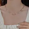 Collar de Perlas de Arroz de Agua Dulce Natural para Mujer Cadena para Clavícula con Piedras de Colores Dopamina Plata S925 Simple Elegante Joker