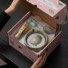 Juego de Té Matcha de Ocho Piezas, Tazas de Té de Cerámica Cocidas en Horno, Soporte para Batidor de Té, Utensilios de Té Estilo Dinastía Song