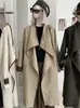 Casaco Trench KEKEZOON de gola oversized, caimento solto, com detalhes color block para mulheres, estilo coreano, casaco longo versátil e elegante para o outono, 9077