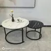 Mesa de Centro Simples e Moderna para Uso Doméstico, Conjunto de Mesas Redondas para Apartamento Pequeno, Mesa de Centro com Padrão de Mármore, Mesa de Centro Móvel de Luxo Leve