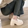 Zapatos de Cuero Pequeños de Suela Gruesa para Mujer Primavera Nuevos Plataforma Retro Francés Estilo Británico Mocasines Zapatos Slip-On