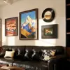 Pintura Decorativa Retro de Cuatro Paneles para Pared, Pintura Colgante con Textura de Madera Tridimensional, Escena de Montaña Dorada con Luz Solar, Arte de Pared para Combinación de Sofá en Sala de Estar