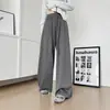Estilo Xiaohongshu calça de malha com cintura larga e perna larga feminina nova para primavera e outono cintura alta solta casual calça esportiva slim