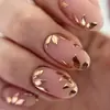 Manicura con Parche Esmerilado Transfronterizo Europeo y Americano Hoja de Arce Dorada Uñas Almendradas Uñas Portátiles Uñas Postizas Uñas Terminadas