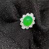 Anillo al por mayor de plata chapada con incrustaciones de calcedonia blanca hielo de industria pesada Anillo de jade ágata verde celebridad de Internet Suministro en vivo