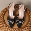 Sandalias de Tacón Alto Nuevas de Verano 2024 para Mujer con Lazo, Puntiagudas Brillantes, de Gamuza, Tacón Fino, Sandalias para Mujer para Comercio Exterior