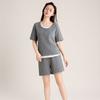 Pijama de cuello redondo para pareja, manga corta, shorts, algodón fresco, falso de dos piezas, verano para hombre, ropa fina para el hogar para mujer