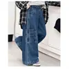 Macacão Jeans para Meninas Calça Wide Leg Estilo Primavera e Outono Calça Reta para Meninas Calças Infantis Largas Médio-Grandes Venda por Atacado de Fábrica
