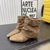 Botines cuadrados de estilo coreano para mujer, botines de tacón de cuña que aumentan la altura para otoño, botines plisados apilados, botines estilo cowboy western, botines de moda