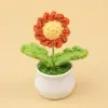 Buquê de flor em vaso de tricô transfronteiriço, um produto acabado, perfeito como presente para o Dia do Professor: um girassol de lã, uma flor artificial realista, ideal para decorar uma escrivaninha