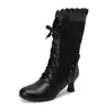 Botas Femininas de Salto Alto Estilo Novo Europeu e Americano, Bico Redondo, Salto Fino, Botas da Moda, Com Cadarço, Tamanho 40-50, Botas de Cano Médio