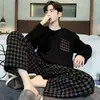 Pijama masculino de manga comprida e calça primavera e outono simples casual para jovens inverno roupa de casa conjunto pode ser usado fora