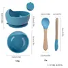 Venta de Fábrica Tazones y Cucharas para Bebé, Vajilla Infantil, Cucharas de Madera con Mango de Silicona para Niños, Tazones con Ventosa para Niños, Tazones para Comida de Bebé