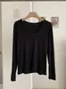 KEKEZOON Blusa Feminina de Cor Sólida com Decote U, Manga Longa, Corte Justo e Punhos Decorados com Botões 8460