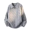 Camisa polo, suéter de malha, unissex, trança, zíper parcial, estilo vintage, outono/inverno, atacado de fábrica transfronteiriço