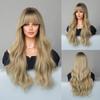 Perucas Onduladas Longas com Franja Ombre Loiro Cabelo Sintético