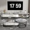 Juego de mesa de centro y mueble de TV de lujo ligero con panel de roca brillante, adecuado para espacios pequeños, extensible, diseño simple con cajones, para uso doméstico en la sala de estar