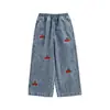 Jeans Bordados de Cereza para Niñas Wulibu Otoño 2026 Juguetones Lindos Suaves Rectos Holgados Modernos