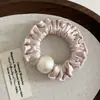 Goma para el cabello Scrunchie Plisada Estilo Coreano Brillo Crema Perla Elástica Alta Banda para el Cabello Versátil Básica Cuerda para el Cabello No Dañina
