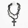 Colar de clavícula de camada dupla de cascalho estrela cruzada incrustada de diamante personalizada escura doce legal punk hip-hop europeu e americano