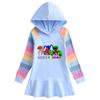 2023 Primavera y otoño nuevo vestido de algodón con dibujos animados de arcoíris para niñas, suéter con capucha de manga larga para niños, vestido de princesa