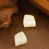 Venta Caliente Transfronteriza Pendientes Geométricos Curvos de Lujo Ligero Europeos y Americanos Incrustados con Rombos de Circonita Pendientes de Moda con Personalidad y Temperamento para Mujer