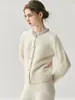 Cárdigan de Punto de Cachemira de Alta Gama Incrustado de Diamantes para Mujer en Otoño e Invierno Nuevo Color Puro Cuello Redondo Top Versátil Chaqueta Suéter