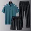 Conjunto de Três Peças Polo de Lapela Refrescante e Respirável Seda Gelo Masculino Manga Curta Respirável Calças Casuais Roupa Esportiva
