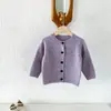 Suéter Feminino Roxo Lilás para Outono, Estilo Coreano Novo Cardigan de Tricô Casual para Bebês