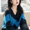 26 Suéter de Tricô Único e Chique para Outono/Inverno com Caimento Solto, Top Elegante de Manga Longa Emagrecedor para Mulheres