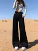 Jeans rectos de pierna ancha de tiro alto negros para mujer, otoño e invierno, forrados de felpa, nuevo modelo 2026, no se pegan a las piernas, adelgazantes, pantalones ligeramente acampanados