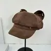 Chapéu Oitavado Japonês Retrô de Nicho com Orelhas de Gato Tridimensionais para Mulheres, Chapéu de Boina Casual Versátil para Outono e Inverno Que Faz o Rosto Parecer Menor