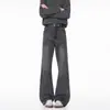 Jeans acampanados negros de corte slim para hombre, estilo American high street, versátiles y estilizan, disponibles en tallas grandes, pantalones rectos holgados, blancos en stock