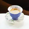 Porta-copos de Cerâmica com Pétalas de Flor Íris Branca e Roxa, Acessórios para Conjunto de Chá Doméstico, Porta-copos Exquisitos, Tapetes Pessoais para Chá, Suportes para Bule